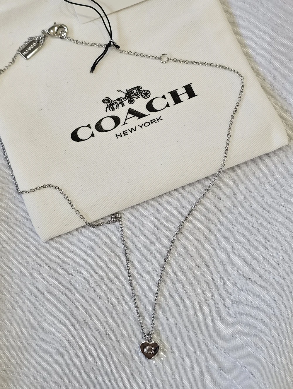 Coach Silver Heart Pendant Necklace with 'C' Initial - Picture 7 of 11
